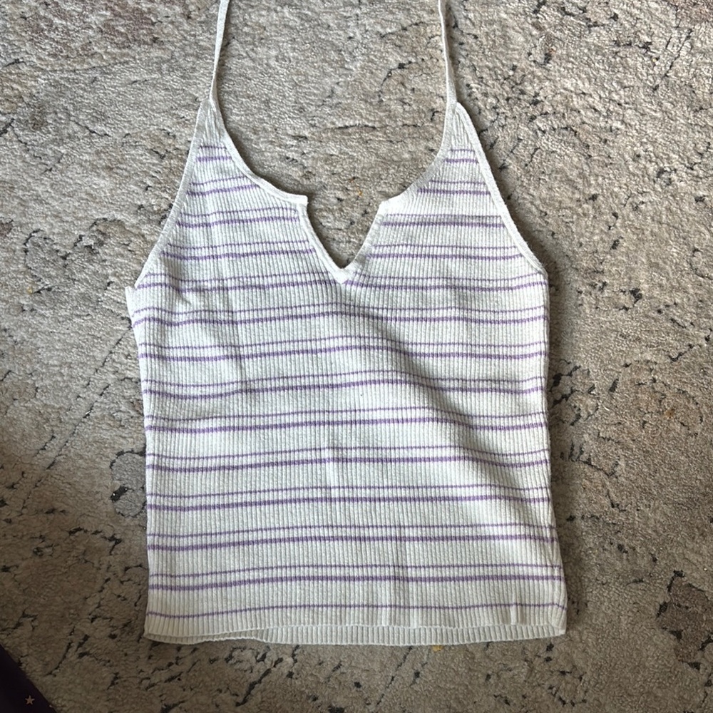 Striped Halter Neck Top - White and Purple